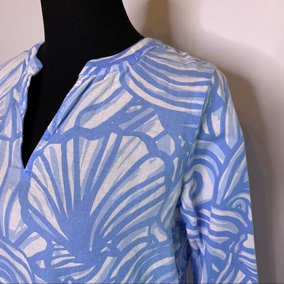 Vineyard Vines blue white seashell linen blend popover top size XS - Picture 4 of 10